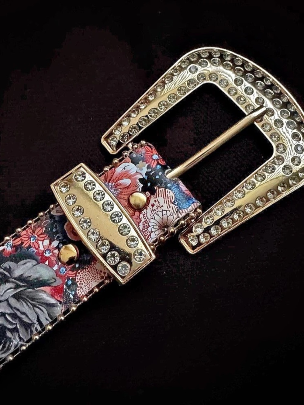 Floral Rhinestone Buckle Belt in Blue